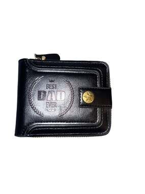 Best Dad Ever Embossed Black Faux Leather Bifold Zipper Wallet